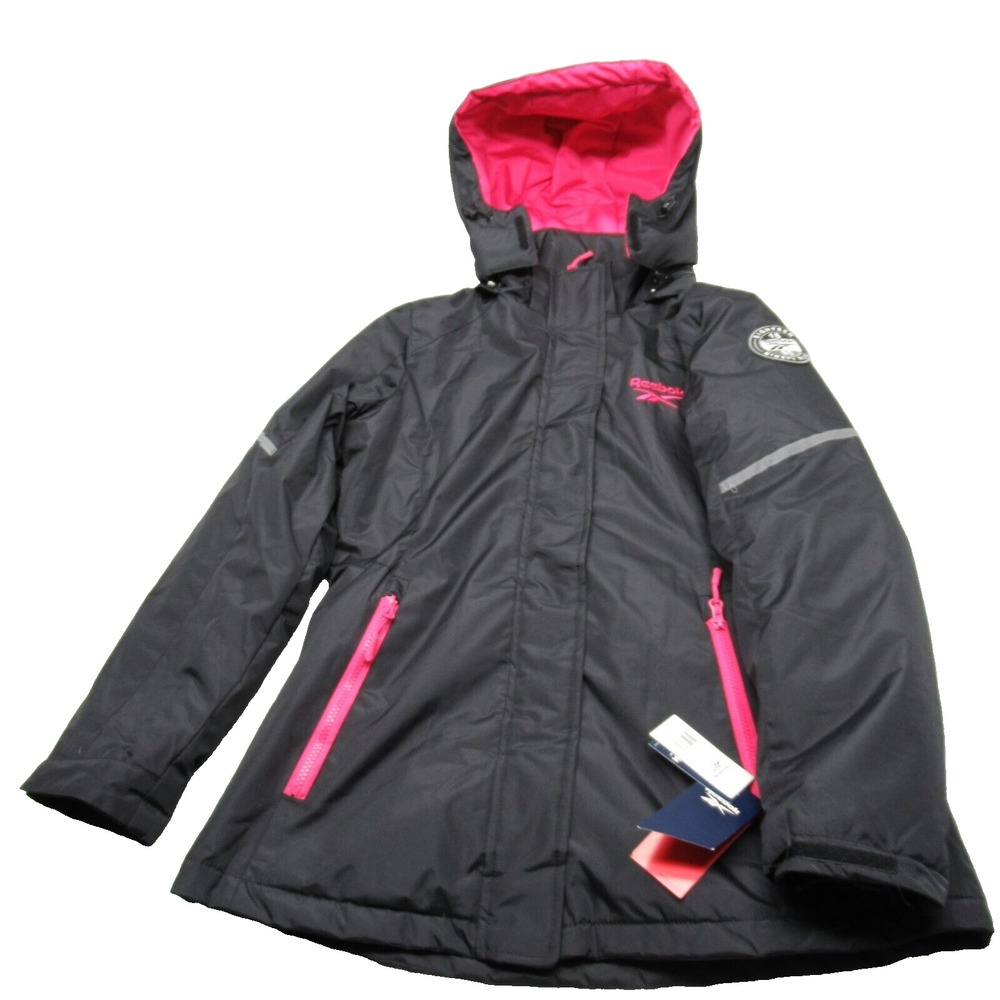 Reebok Jacket Womens Small Black Zip Pockets Hooded Full Zip 3in1 Shell NEW